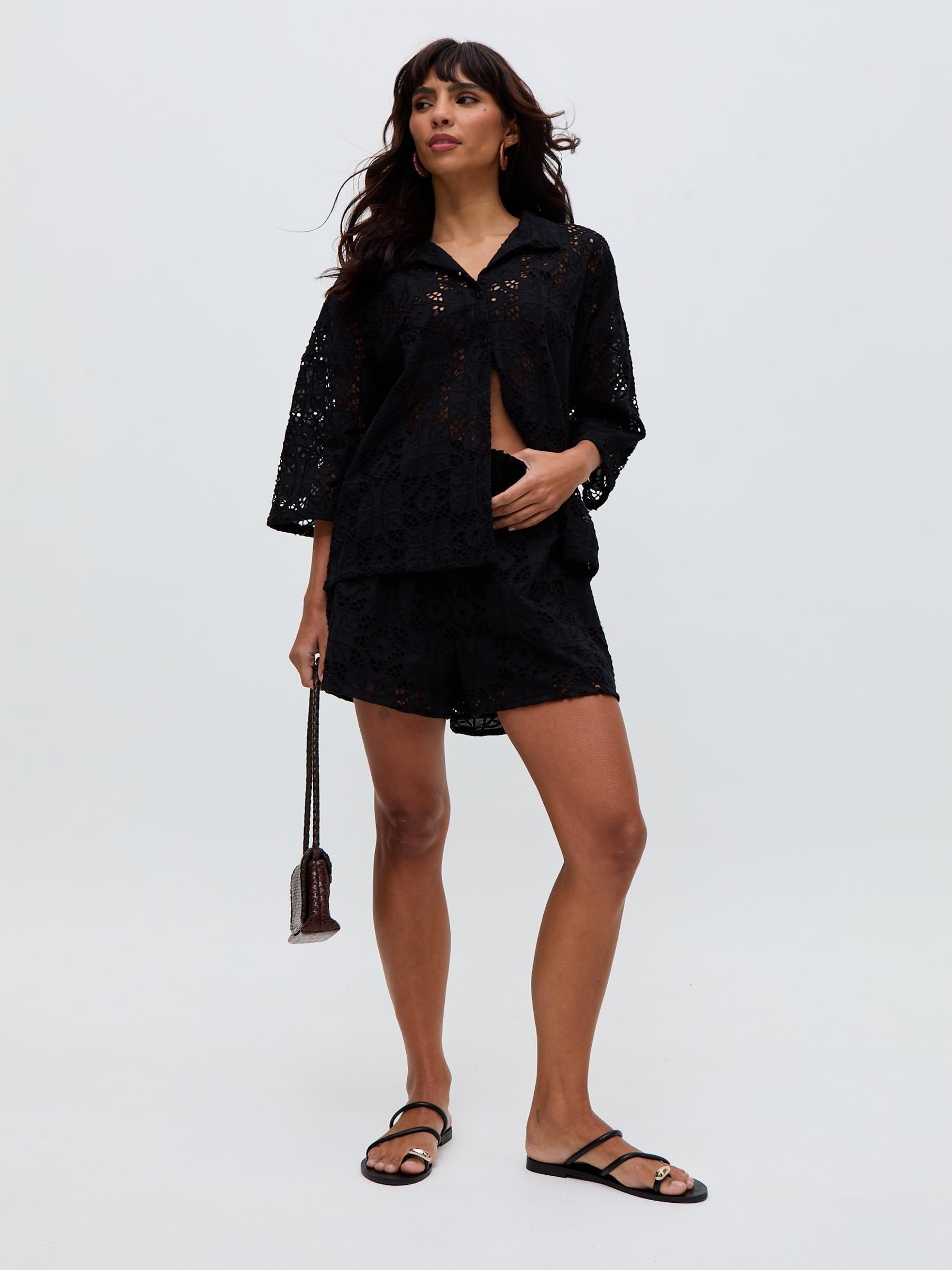 Buy Raffya Black Shelli All Over Broderie Anglaise Shirt In from