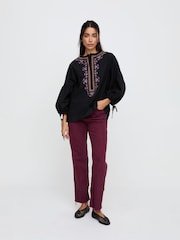 Raffya Black Anai Half Placket Embroidered Blouse In - Image 1 of 6