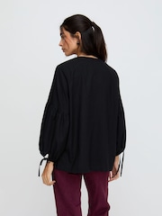 Raffya Black Anai Half Placket Embroidered Blouse In - Image 2 of 6