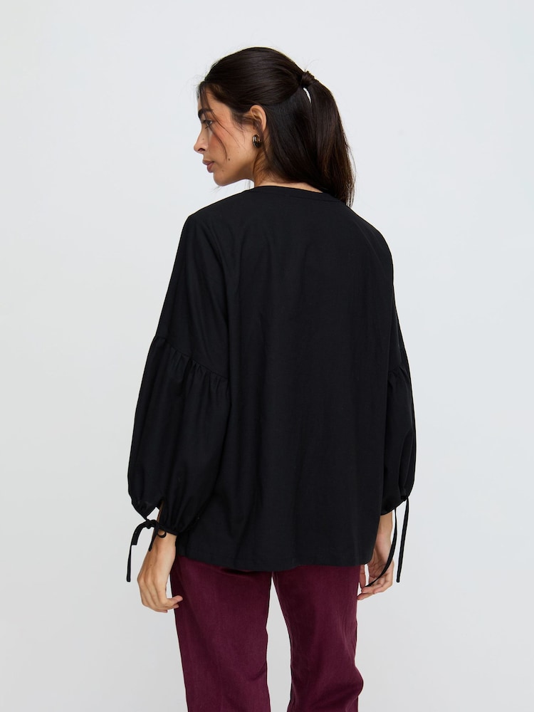 Raffya Black Anai Half Placket Embroidered Blouse In - Image 2 of 6