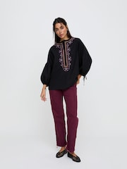 Raffya Black Anai Half Placket Embroidered Blouse In - Image 3 of 6