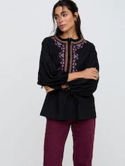 Raffya Black Anai Half Placket Embroidered Blouse In - Image 4 of 6