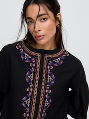 Raffya Black Anai Half Placket Embroidered Blouse In - Image 5 of 6