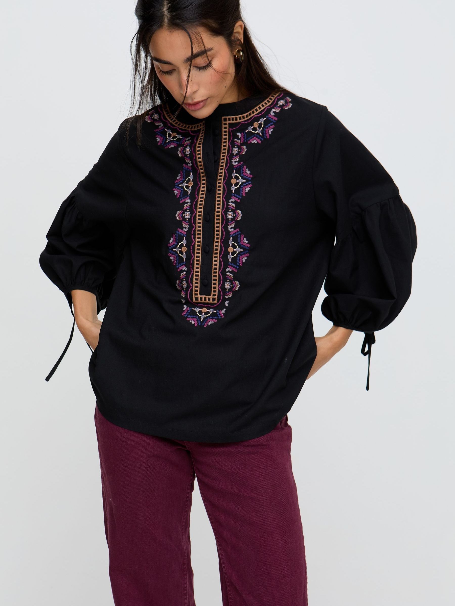 Buy Raffya Black Anai Half Placket Embroidered Blouse In from Next USA