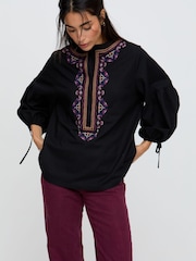 Raffya Black Anai Half Placket Embroidered Blouse In - Image 6 of 6