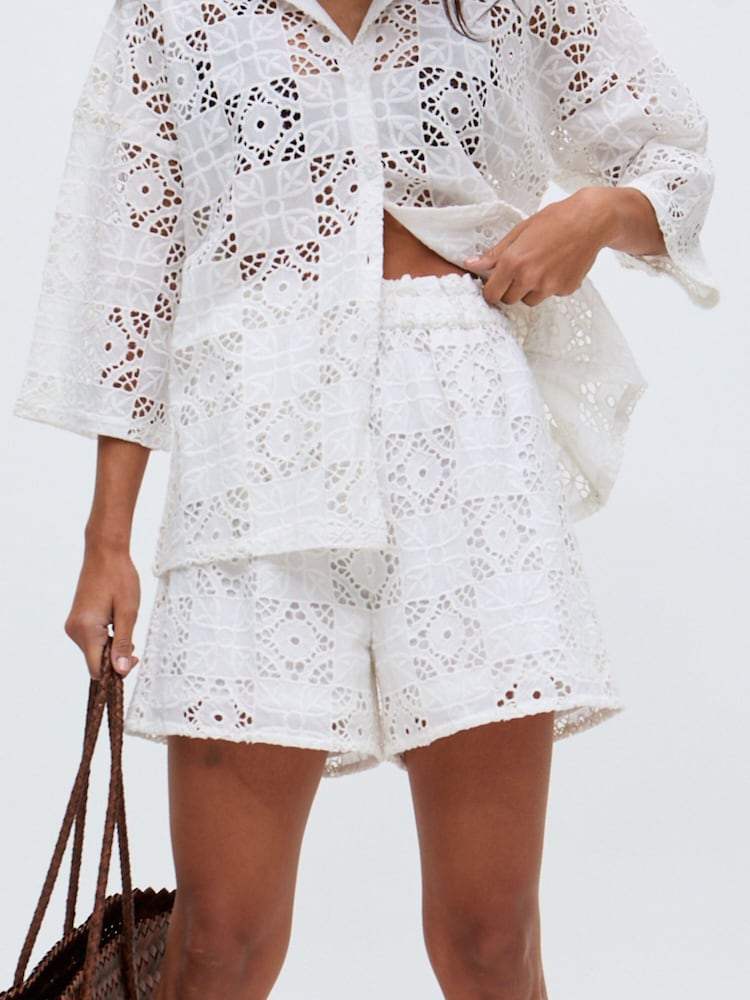 Raffya White Shelli All Over Broderie Anglaise Shorts In - Image 2 of 5 Raffya White Shelli All Over Broderie Anglaise Shorts In - Image 2 of 5