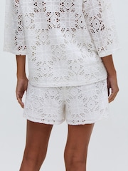 Raffya White Shelli All Over Broderie Anglaise Shorts In - Image 3 of 5