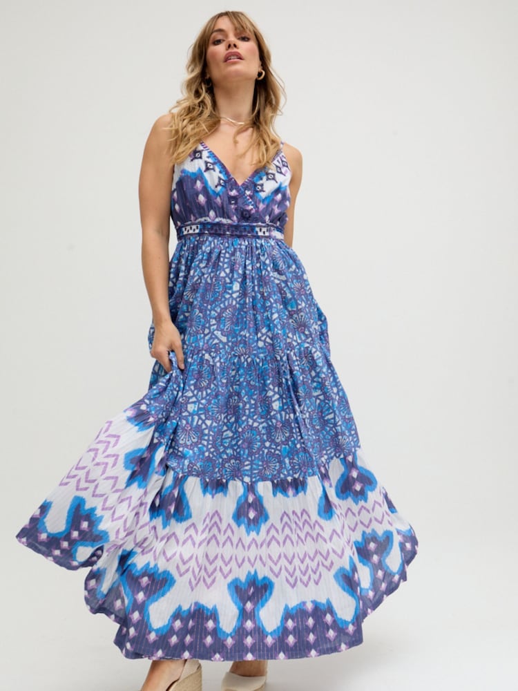 Raffya Blue Mia Wrap Floral Printed Maxi Dress In - Image 1 of 5