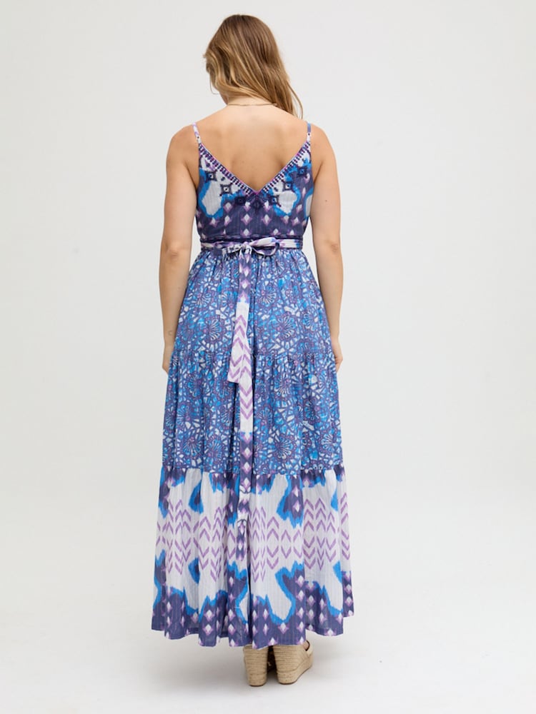 Raffya Blue Mia Wrap Floral Printed Maxi Dress In - Image 2 of 5