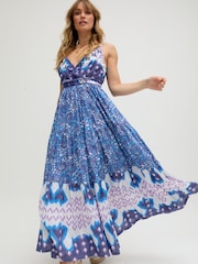 Raffya Blue Mia Wrap Floral Printed Maxi Dress In - Image 3 of 5