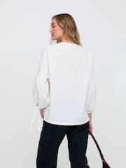 Raffya White Anai Half Placket Embroidered Blouse In - Image 2 of 5