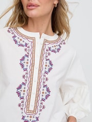 Raffya White Anai Half Placket Embroidered Blouse In - Image 5 of 5