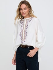 Raffya Cream Demi Embroidered Ballon Sleeve Shirt In - Image 2 of 4