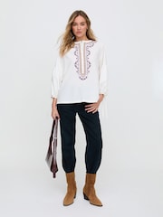 Raffya Cream Demi Embroidered Ballon Sleeve Shirt In - Image 3 of 4