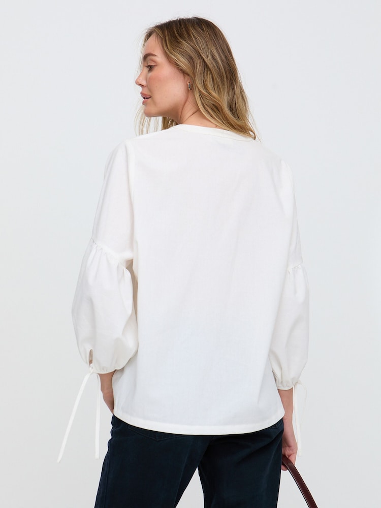 Raffya Cream Demi Embroidered Ballon Sleeve Shirt In - Image 4 of 4 Raffya Cream Demi Embroidered Ballon Sleeve Shirt In - Image 4 of 4