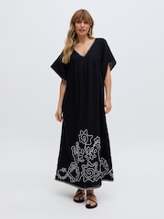 Raffya Black Candy Tabard Embroidered Hem Maxi Dress In - Image 1 of 4