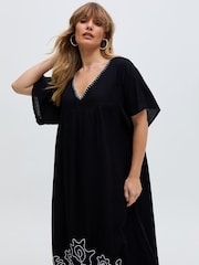 Raffya Black Candy Tabard Embroidered Hem Maxi Dress In - Image 3 of 4