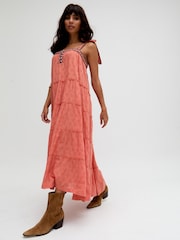 Raffya Orange Isla Tiered Embroidered Maxi Dress In Orange - Image 1 of 4