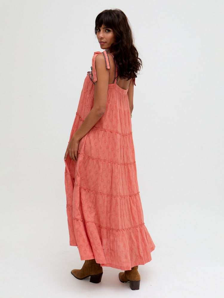 Raffya Orange Isla Tiered Embroidered Maxi Dress In Orange - Image 2 of 4