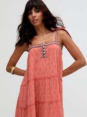 Raffya Orange Isla Tiered Embroidered Maxi Dress In Orange - Image 3 of 4