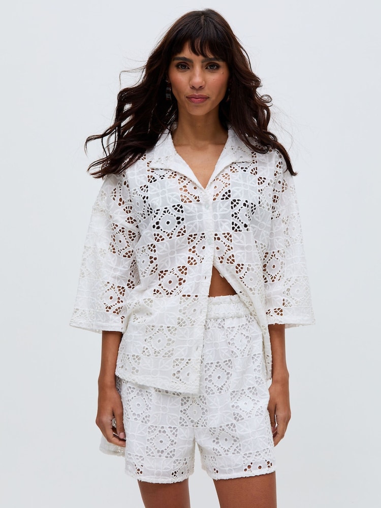 Raffya Shelli All Over Broderie Anglaise Shirt In - Imagen 1 de 5