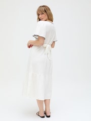 Raffya White Delilah V-Neck Front Tie Midi Dress In - Image 2 of 4
