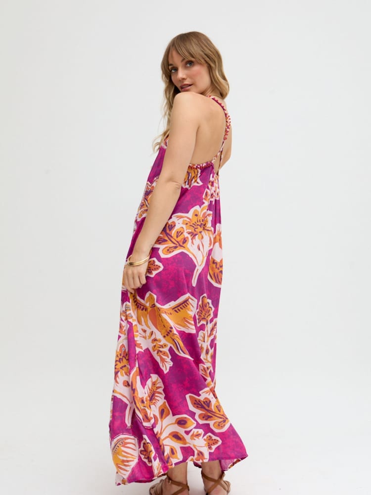 Raffya Pink Ida Spaghetti Strap Botanical Print Maxi Dress In - Image 2 of 5