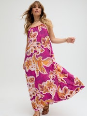 Raffya Pink Ida Spaghetti Strap Botanical Print Maxi Dress In - Image 3 of 5