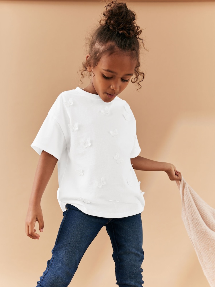 White 100% Cotton Crochet Butterfly T-Shirt (3-16yrs) - Image 2 of 7 White 100% Cotton Crochet Butterfly T-Shirt (3-16yrs) - Image 2 of 7
