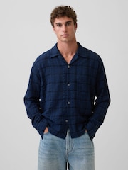 Gap Navy Blue Relaxed Straight-Hem Seersucker Shirt - Image 1 of 4