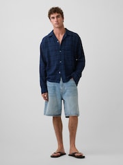 Gap Navy Blue Relaxed Straight-Hem Seersucker Shirt - Image 3 of 4