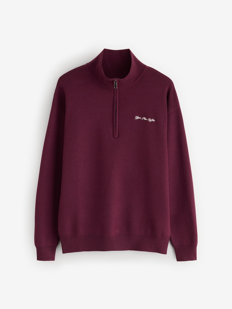 Gym + Coffee Purple Knit Half Zip Sweat Top - Image 1 of 1 Gym + Coffee Purple Knit Half Zip Sweat Top - Image 1 of 1