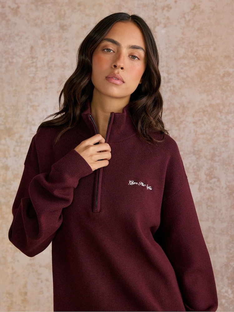 Gym + Coffee Purple Knit Half Zip Sweat Top - Image 2 of 7