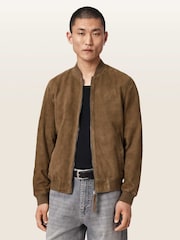 AllSaints Brown Morten Suede Bomber Jacket - Image 1 of 8