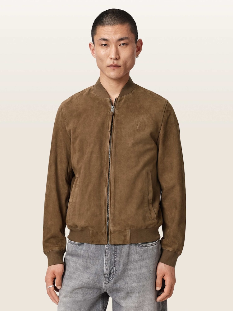 AllSaints Brown Morten Suede Bomber Jacket - Image 2 of 8