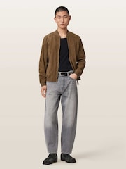 AllSaints Brown Morten Suede Bomber Jacket - Image 7 of 8