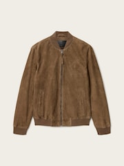 AllSaints Brown Morten Suede Bomber Jacket - Image 8 of 8