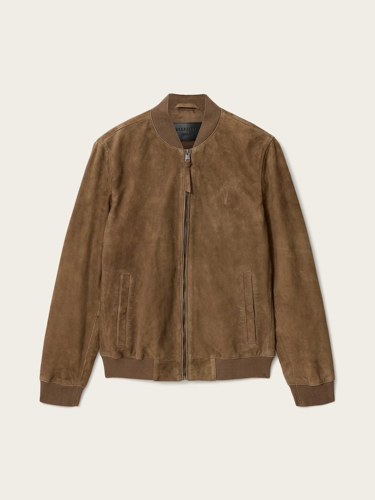 AllSaints Brown Morten Suede Bomber Jacket - Image 8 of 8