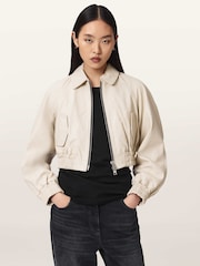 AllSaints White Anouk Bomber Jacket - Image 4 of 7