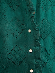 Love & Roses Forest Green Lace Ruffle Front 3/4 Sleeve Blouse - Image 5 of 5