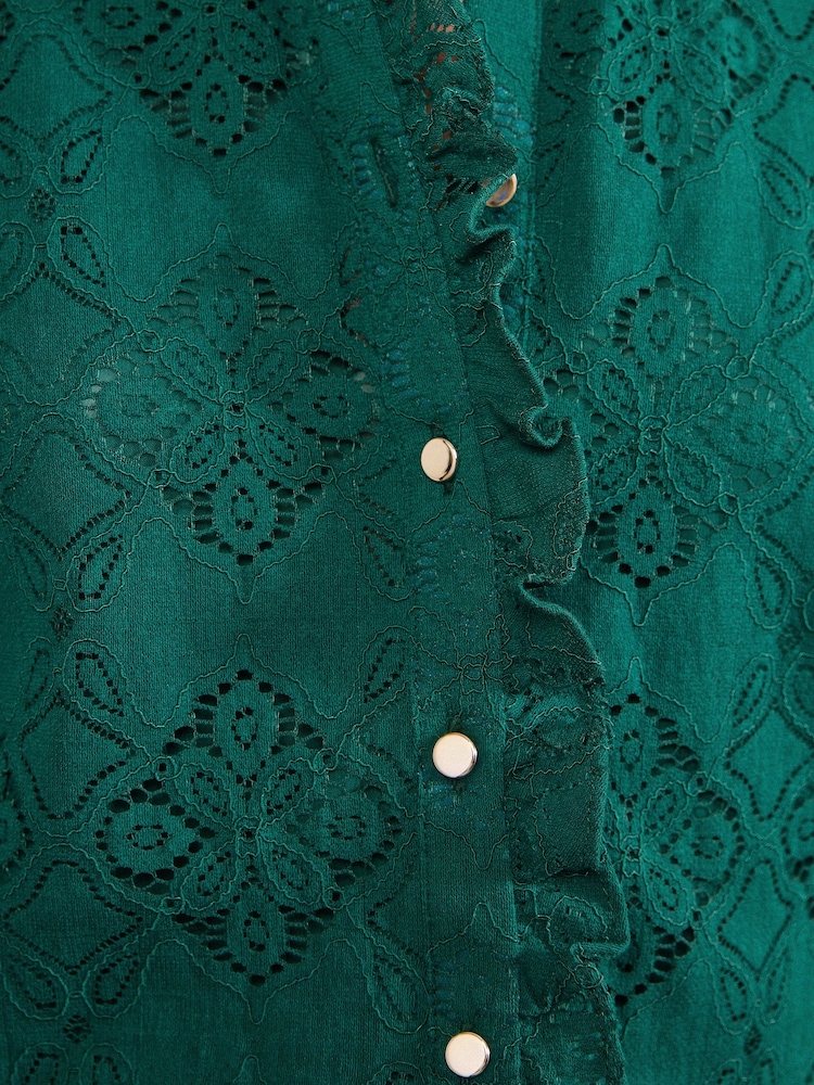 Love & Roses Forest Green Lace Ruffle Front 3/4 Sleeve Blouse - Image 5 of 5