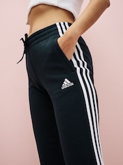 adidas Black Essentials 3 Stripe Fleece Joggers - Image 3 of 6