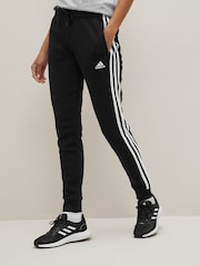 adidas Black Essentials 3 Stripe Fleece Joggers - Image 4 of 6