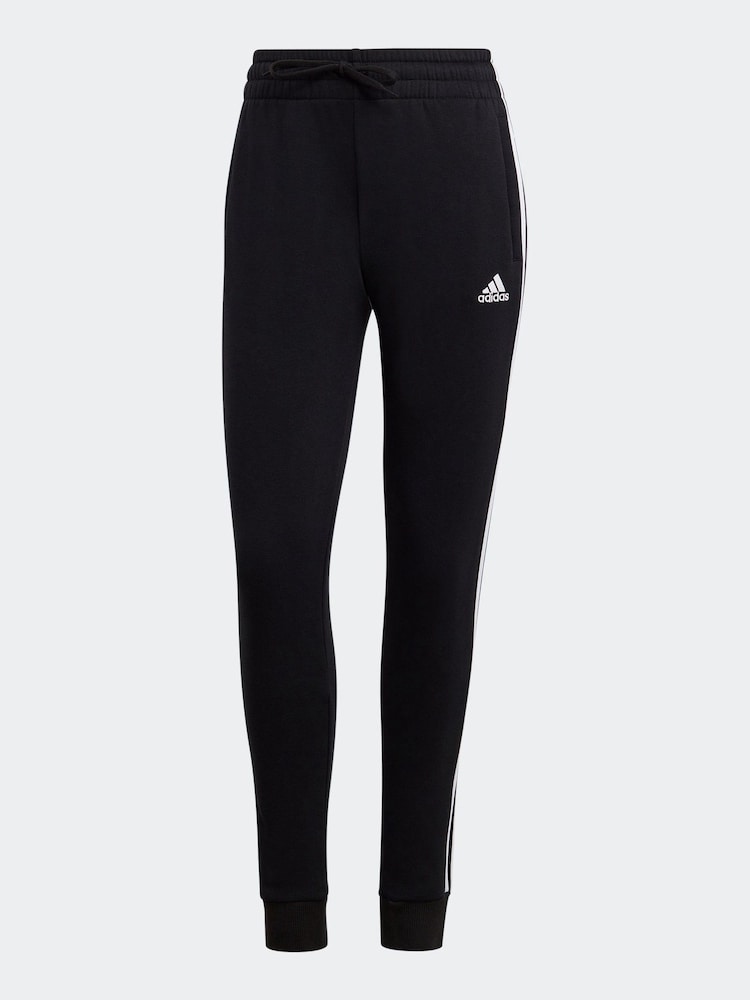 adidas Black Essentials 3 Stripe Fleece Joggers - Image 6 of 6