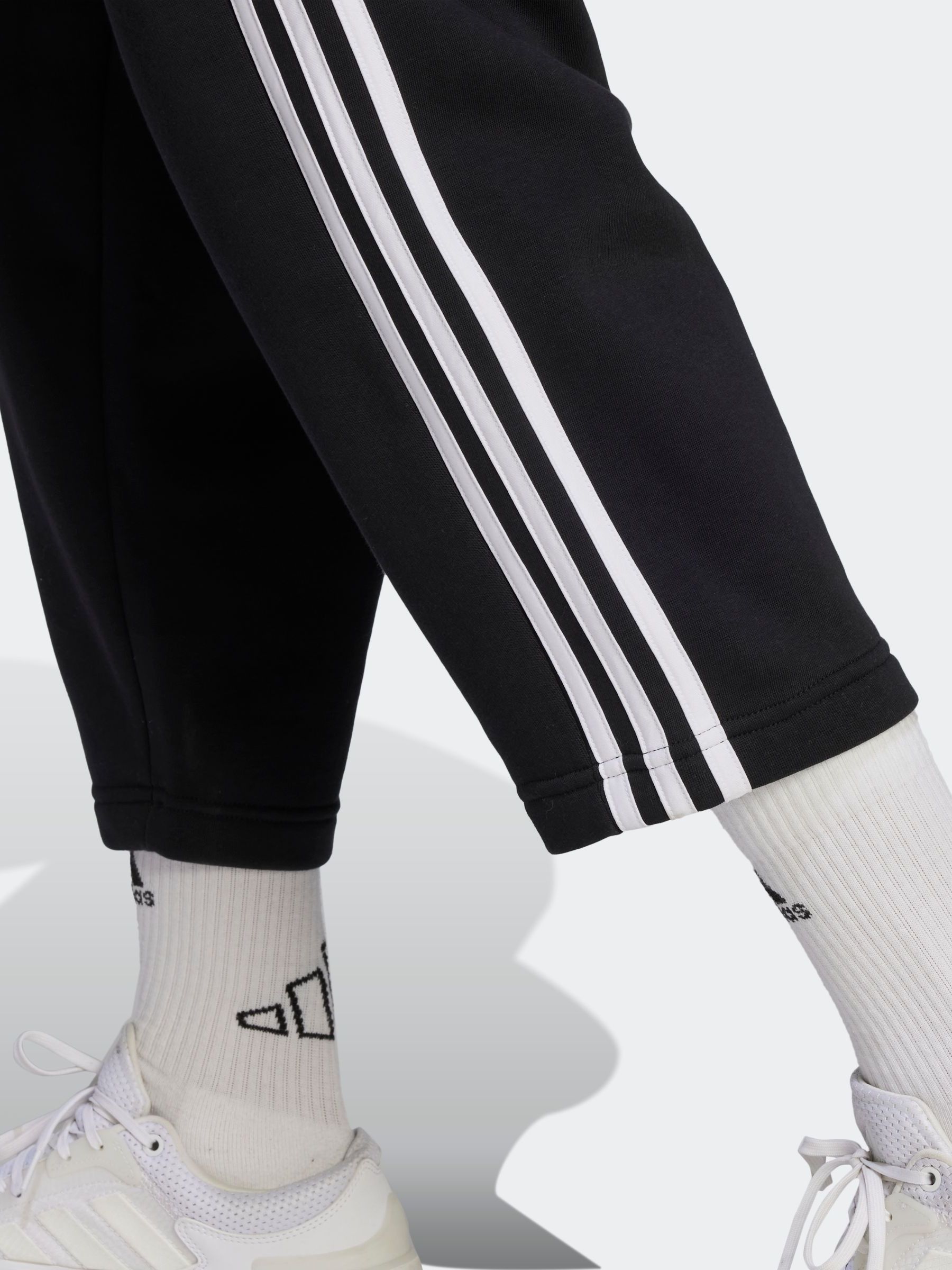 Adidas Essentials 3 Stripes Open Hem Fleece Joggers Black M Woman