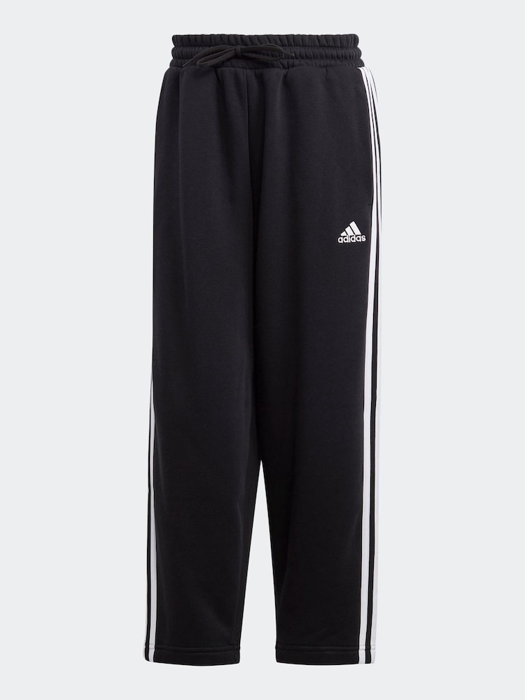 adidas Black Sportswear Essentials 3-Stripes Open Hem Fleece Joggers - Image 6 of 6