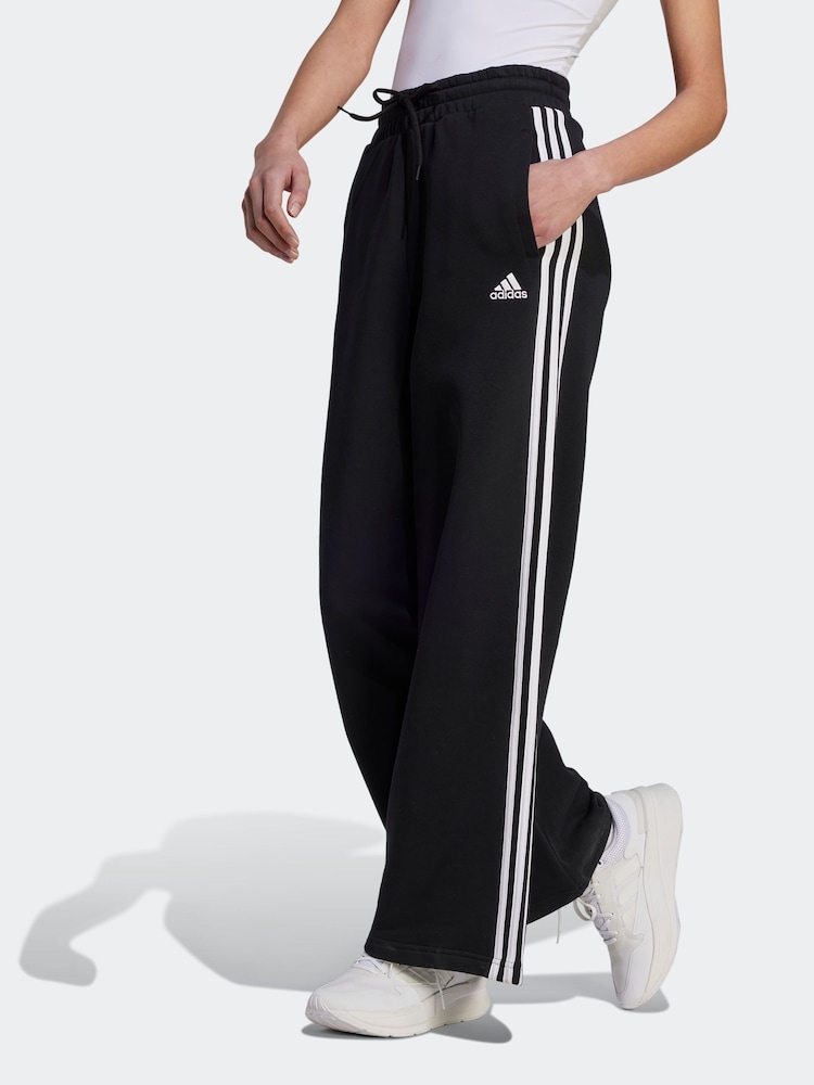 adidas Black Essentials 3 Stripe Wide Leg Joggers - Image 2 of 9