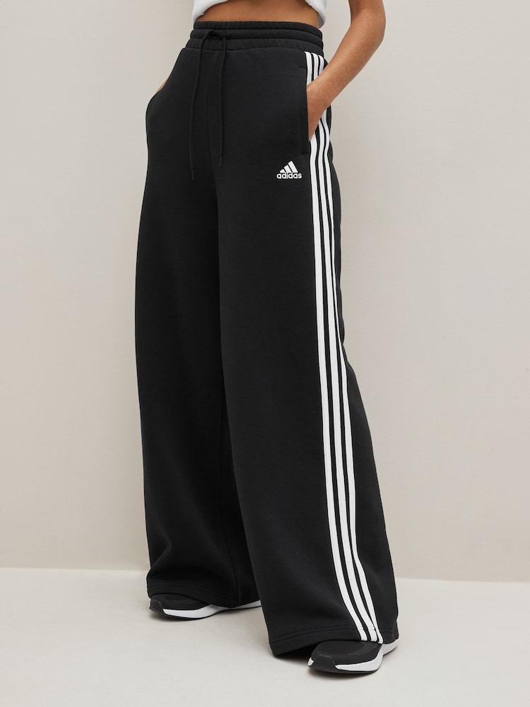 adidas Black Essentials 3 Stripe Wide Leg Joggers - Image 4 of 9