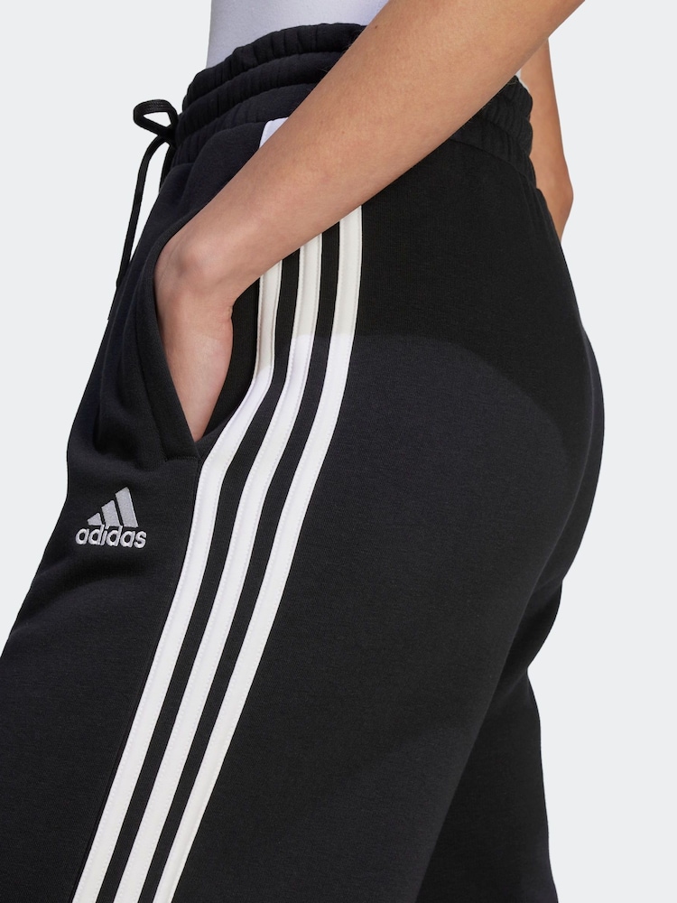 adidas Black Essentials 3 Stripe Wide Leg Joggers - Image 6 of 9