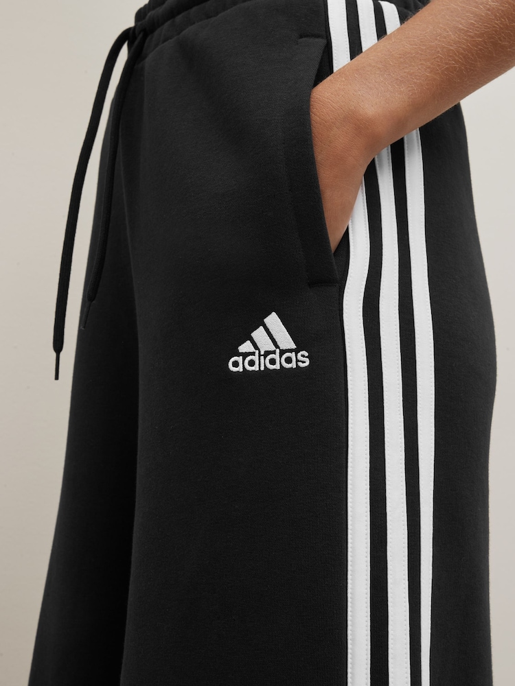 adidas Black Essentials 3 Stripe Wide Leg Joggers - Image 7 of 9